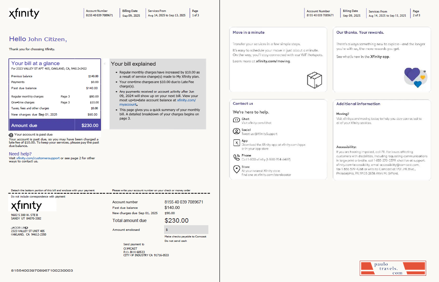 USA Xfinity utility bill template in Word and PDF formats, 3 pages, version 3, 1 2 pages